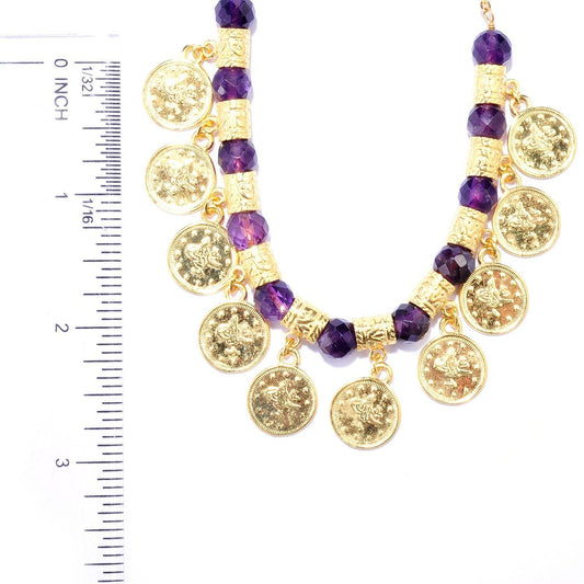 Coin Charm Necklace with Gemstone Beads - Gold Turkish-Inspired Necklace, Multiple Gemstone Options - TurkishBling