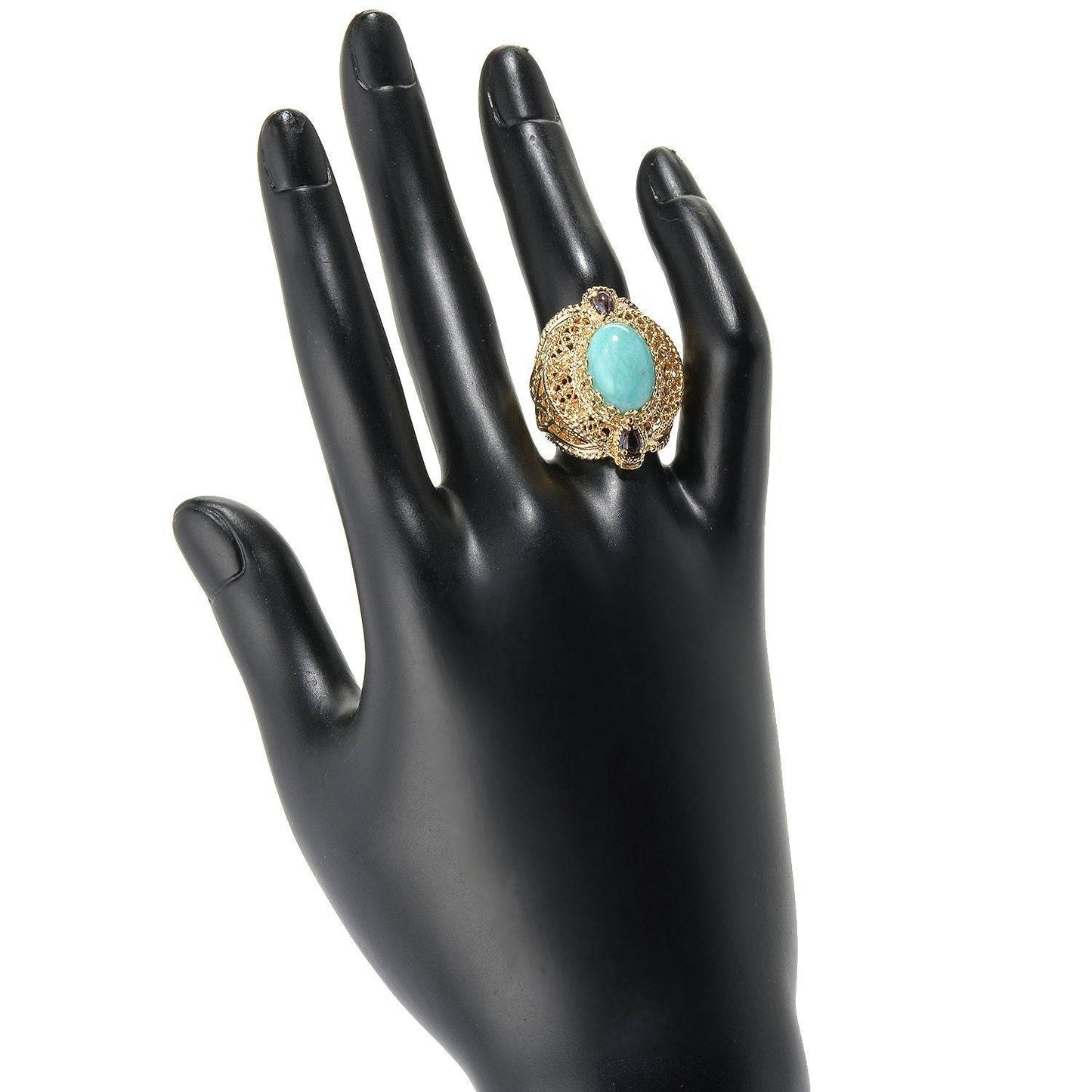Filigree Genuine Amazonite and Amethyst Gemstone Ring - TurkishBling