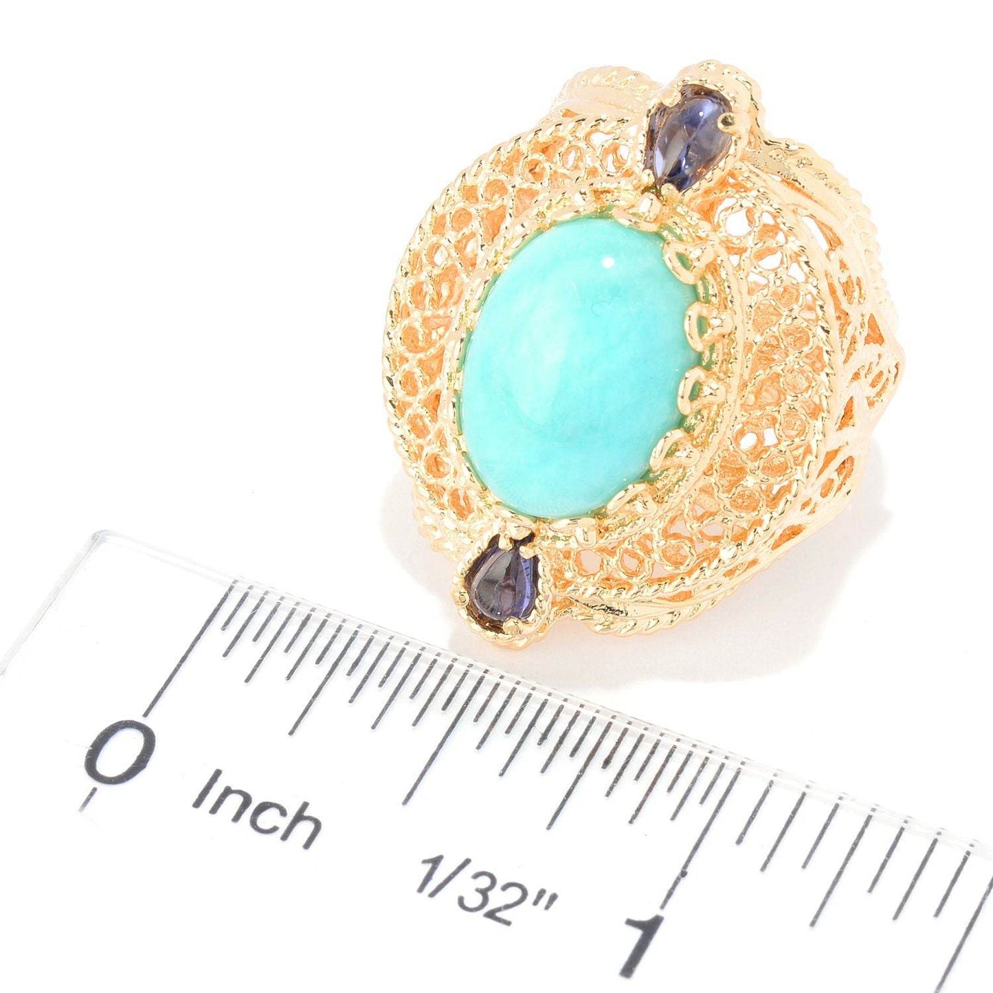 Filigree Genuine Amazonite and Amethyst Gemstone Ring - TurkishBling