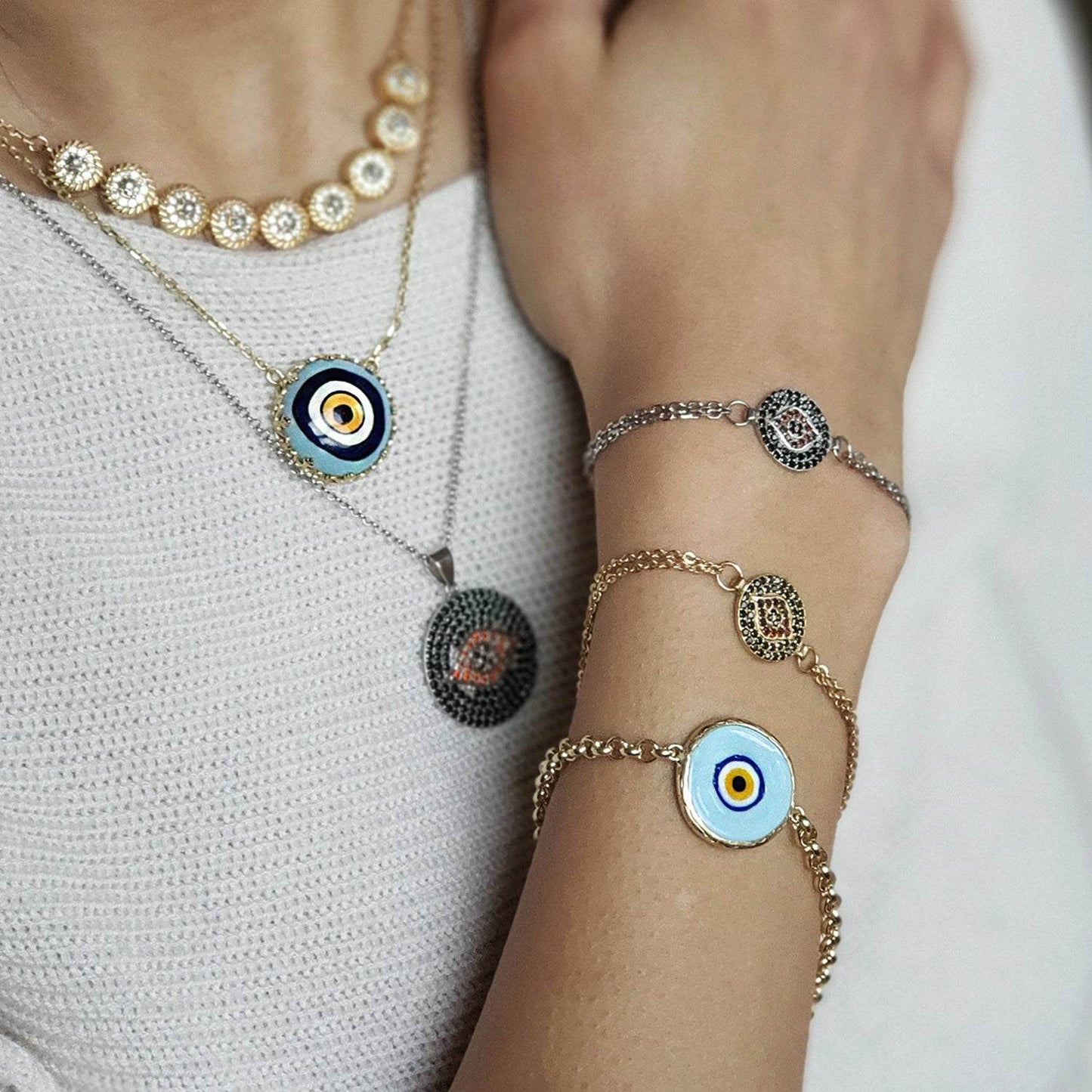 Gold over Sterling Silver Evil Eye Bracelet - TurkishBling