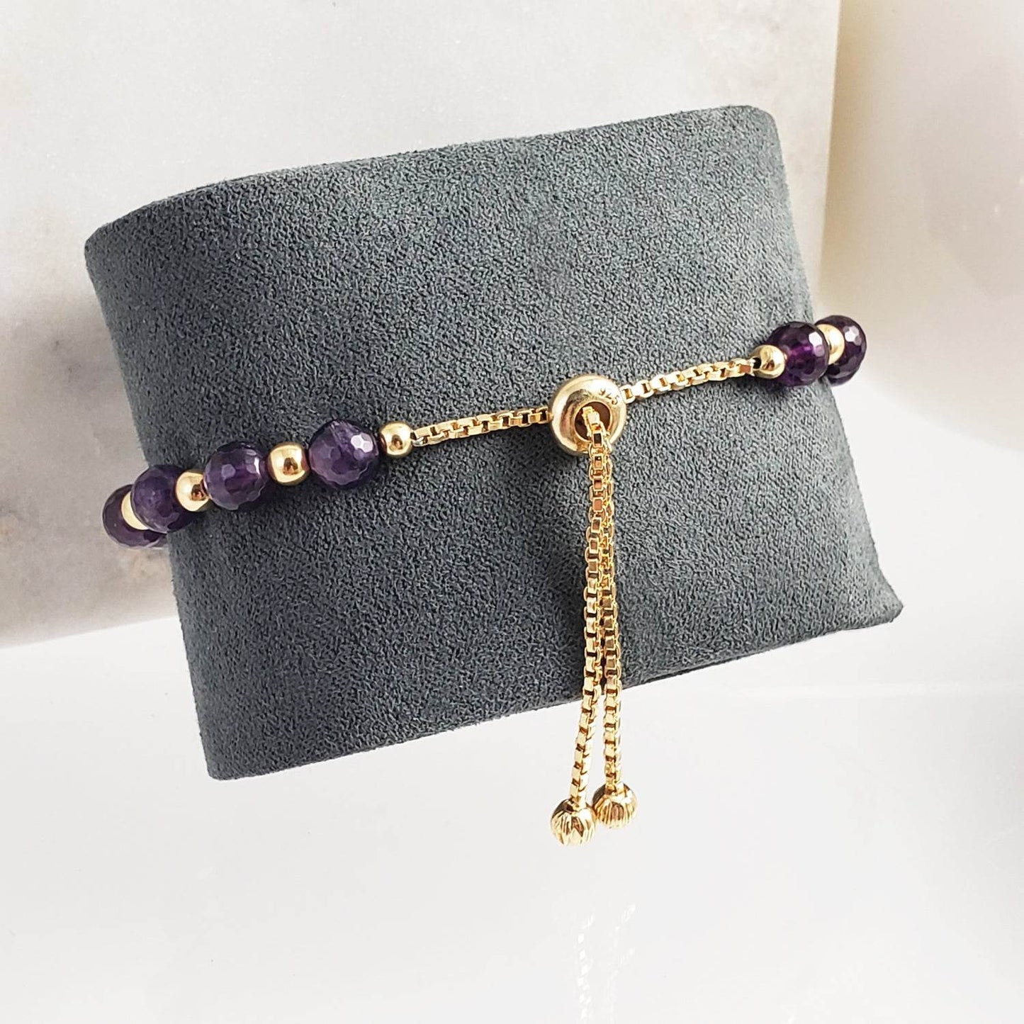 Gold Plated Amethyst Bead Cross Bracelet - TurkishBling