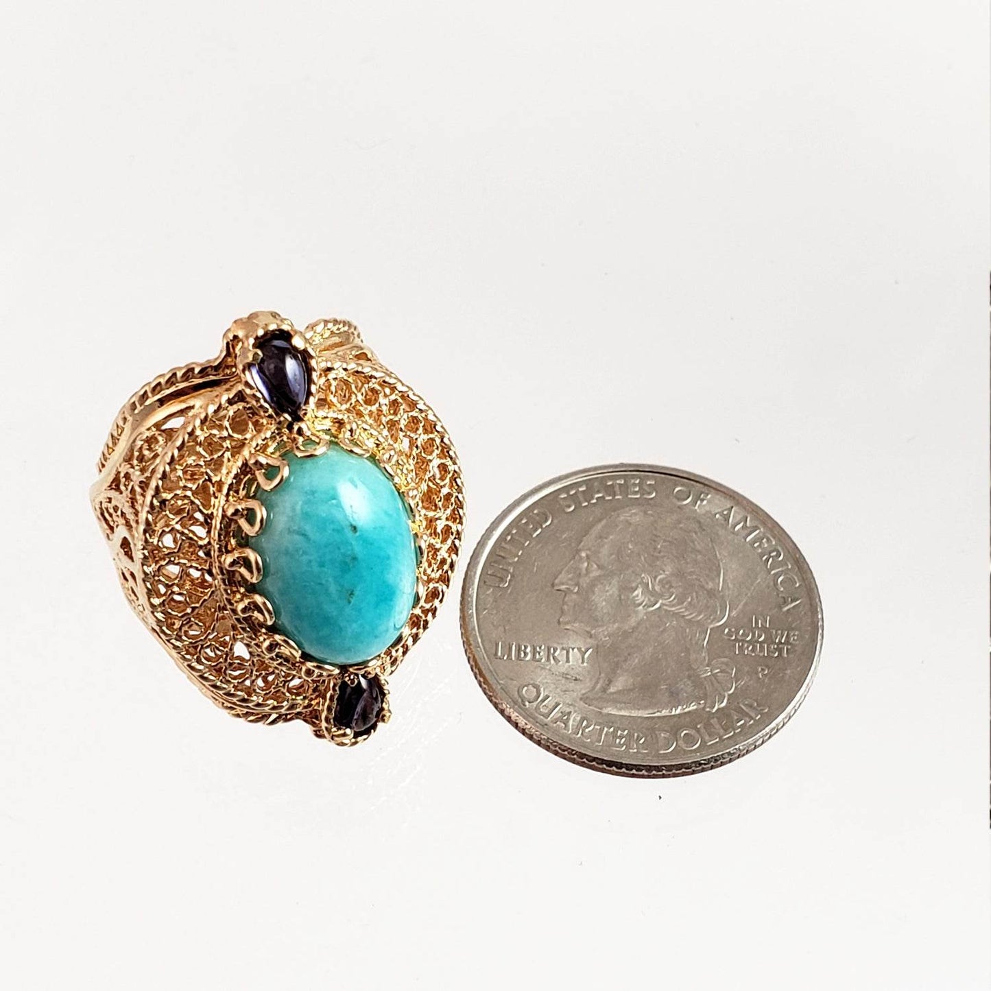 Filigree Genuine Amazonite and Amethyst Gemstone Ring - TurkishBling