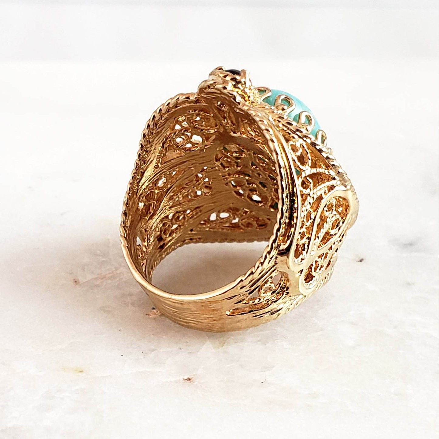 Filigree Genuine Amazonite and Amethyst Gemstone Ring - TurkishBling