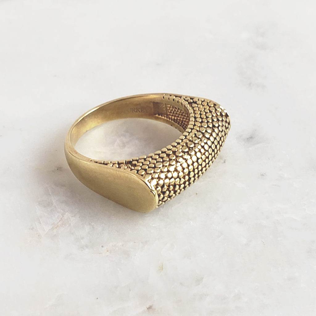 18K Gold Plated Polished & Textured Ring - TurkishBling