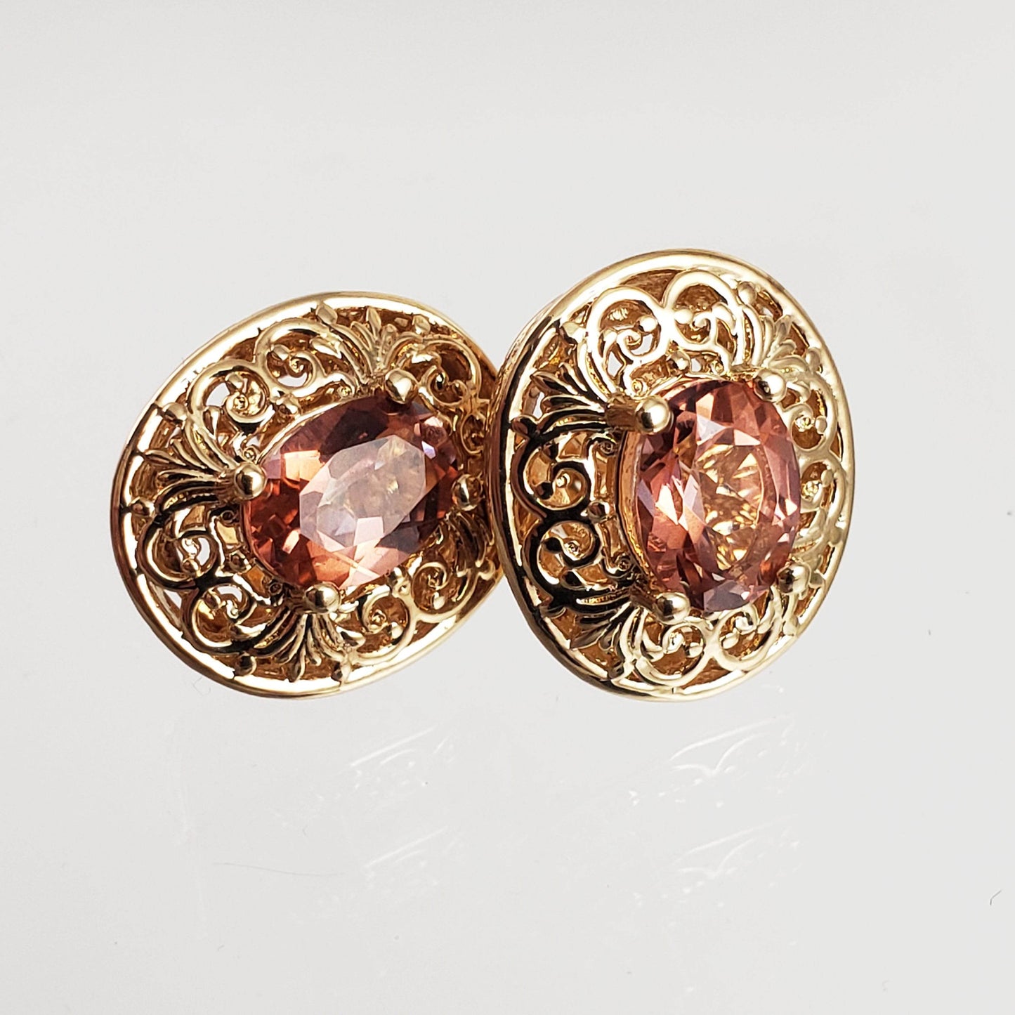 18K Gold Plated Gemstone Oval Stud Earrings - TurkishBling