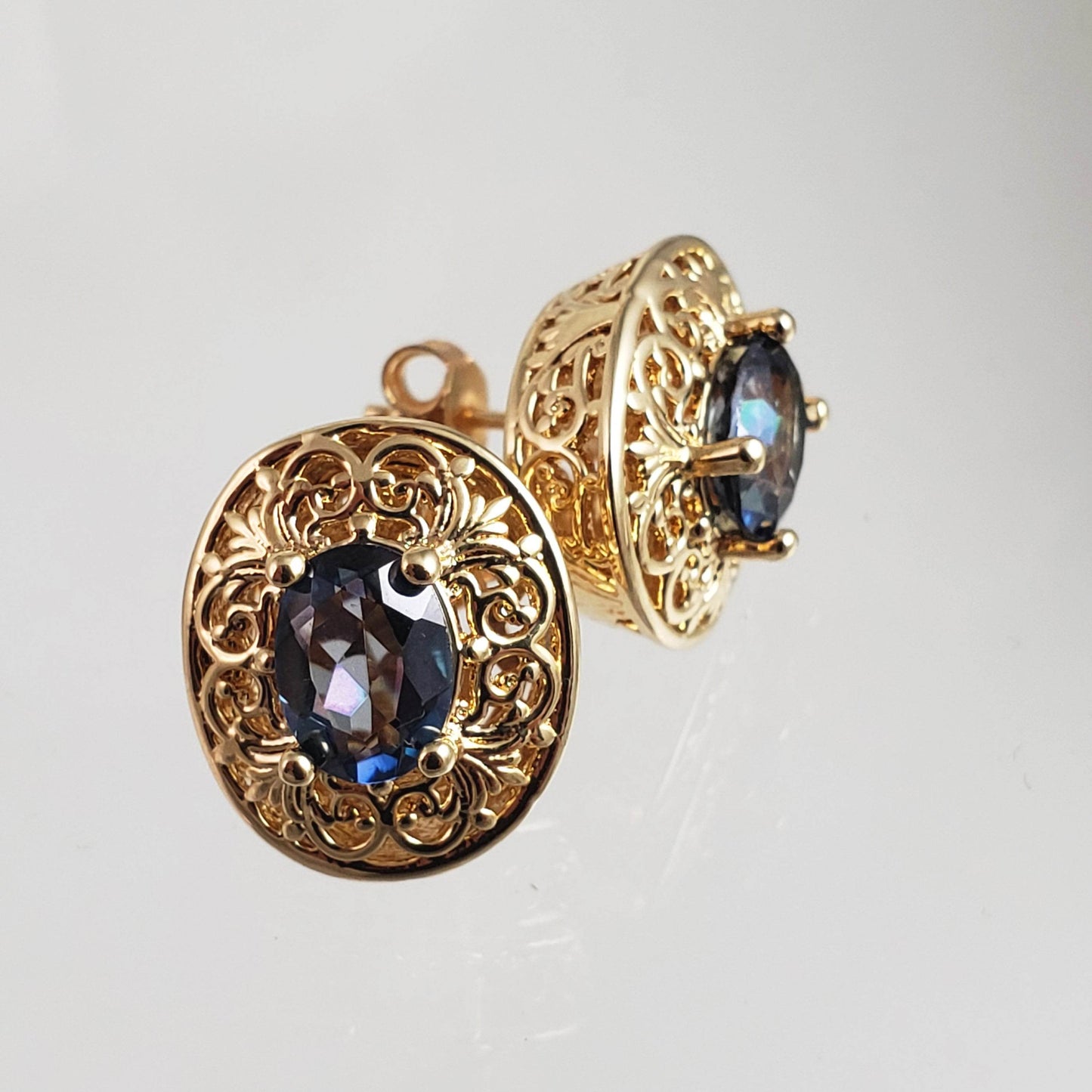 18K Gold Plated Gemstone Oval Stud Earrings - TurkishBling