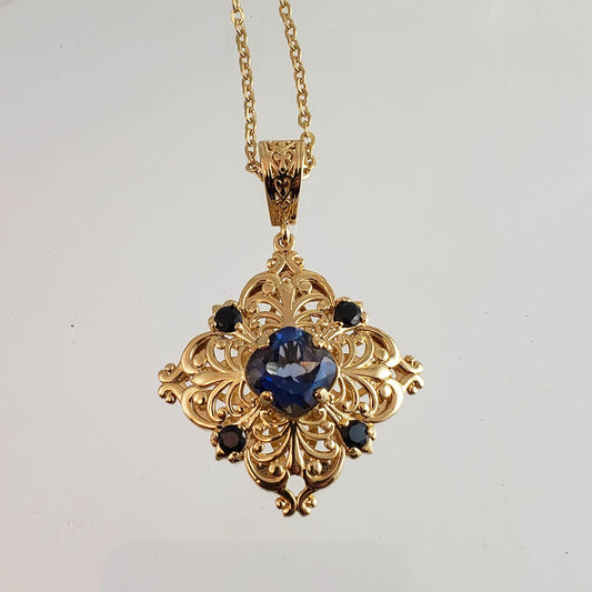 Fine Gemstone Colored Genuine Quart Necklace w/ 18in chain + 2 in extension - TurkishBling