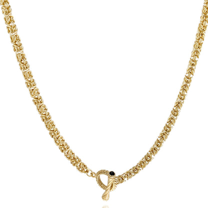 Timeless Classic Byzantine Link Chain Necklace with Black Onyx Toggle Clasp -5.5mm