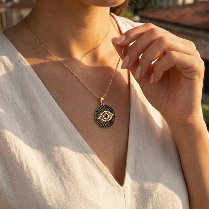 Evil Eye Pendant with Black Spinel and Garnet