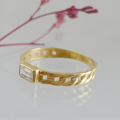 Gold Ring Cuban Link with Cubic Zircon - 10k,14k,18k - TurkishBling