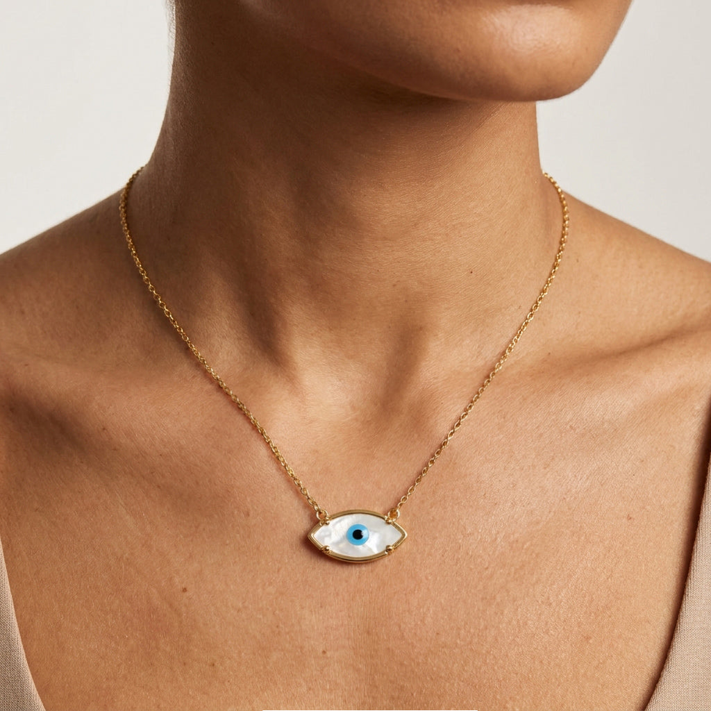 Mother of Pearl Evil Eye Necklace Turkish Nazar Necklace