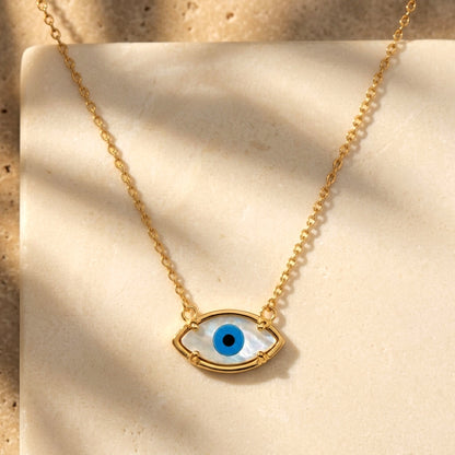 Mother of Pearl Evil Eye Necklace Marquise Nazar Necklace