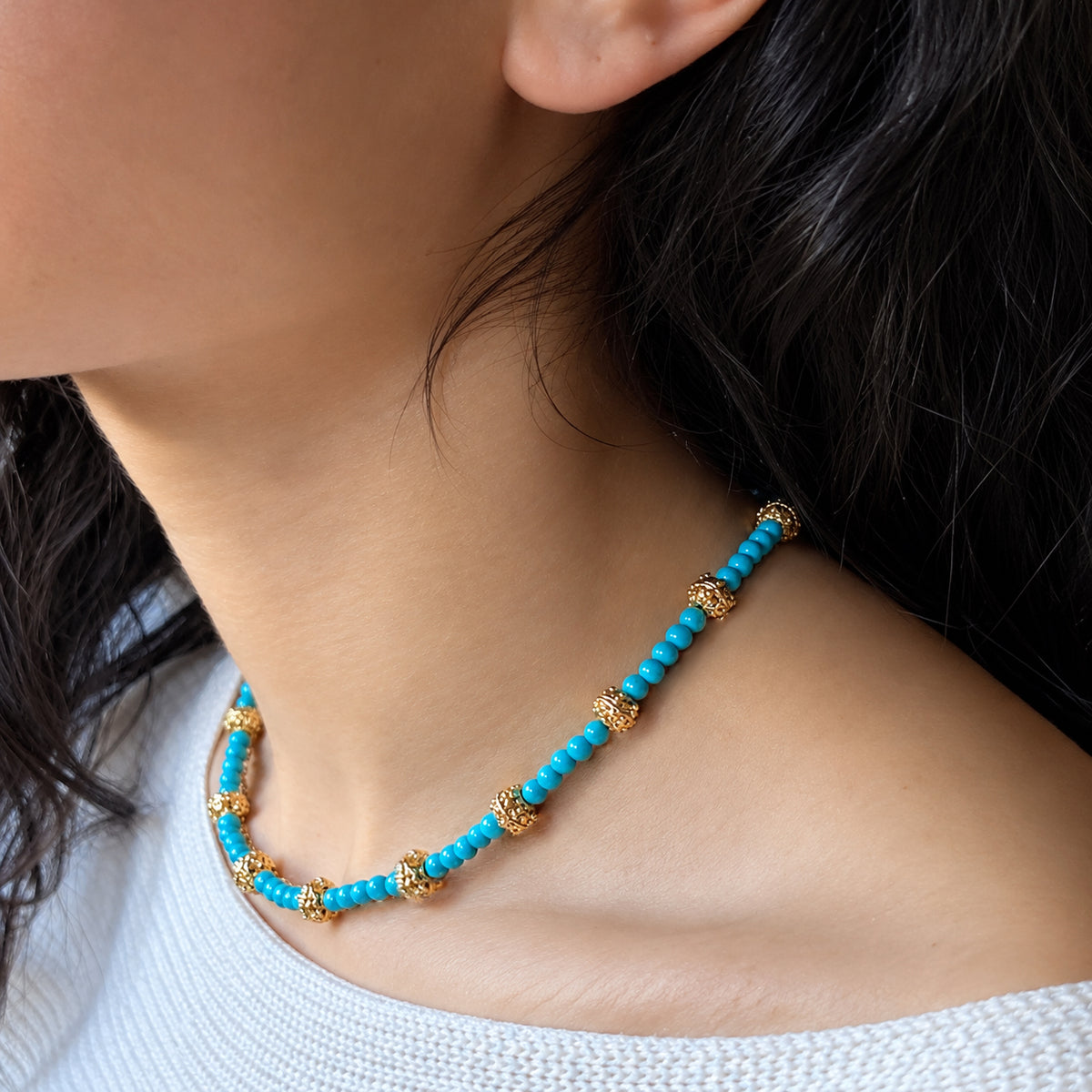 Faceted Gemstone Bead Necklace – Gold Bead Stations 18 Inch or 20 Inch
