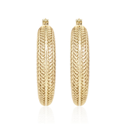 39.5mm Diameter Graduated Form Filigree Hoop Earring - Gold over sterling silver