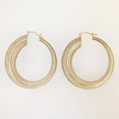 39.5mm Diameter Graduated Form Filigree Hoop Earring - Gold over sterling silver