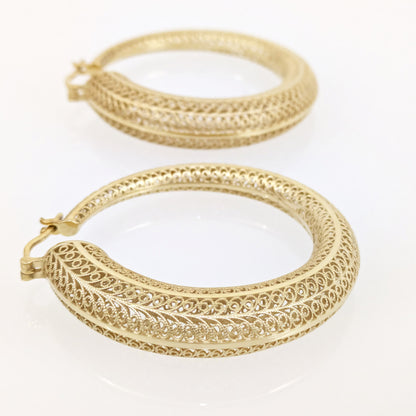 39.5mm Diameter Graduated Form Filigree Hoop Earring - Gold over sterling silver