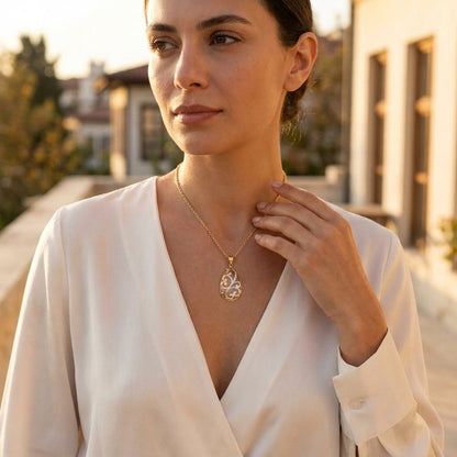 Crystal Quartz Teardrop Filigree Pendant & Chain