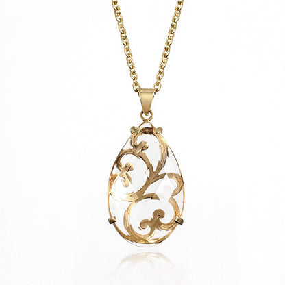 Crystal Quartz Teardrop Filigree Pendant & Chain