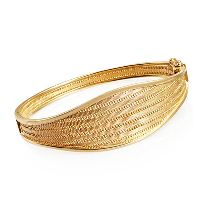 Textured Gold Cuff Bracelet Hinged Bangle 18k Gold Over Bronze