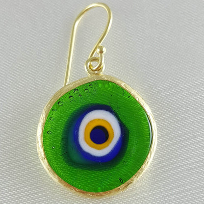 Green Evil Eye Dangle Earring with Round Glass Bead - TurkishBling