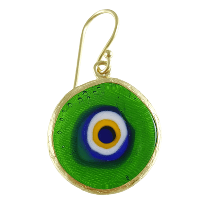 Green Evil Eye Dangle Earring with Round Glass Bead - TurkishBling