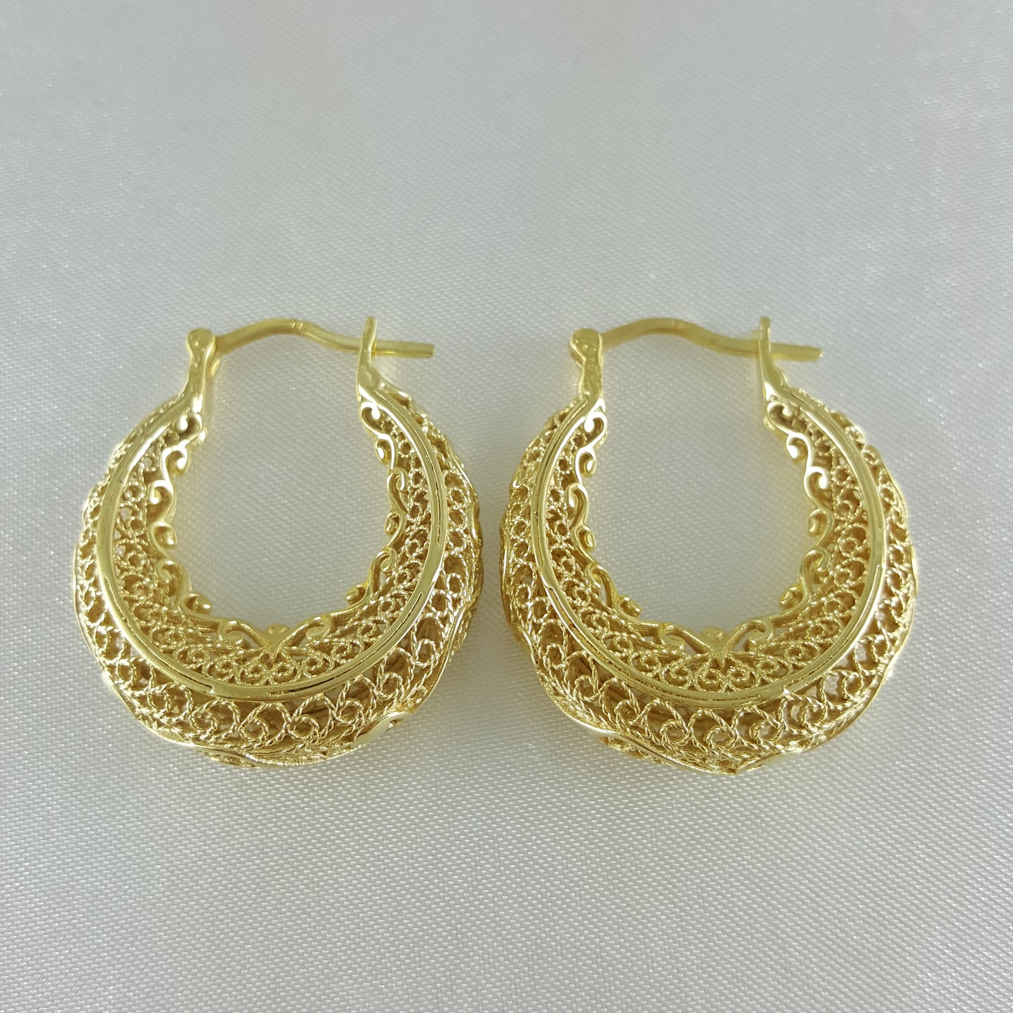 Filigree Hoop Earrings with Scrollwork Contour