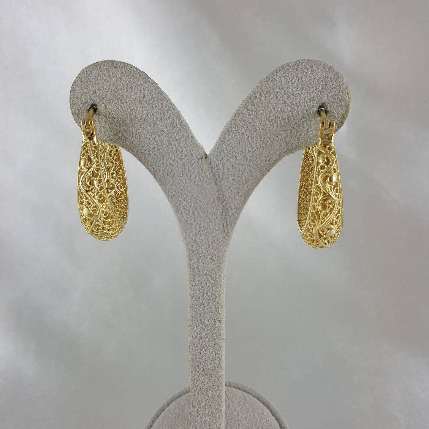 Filigree Hoop Earrings with Scrollwork Contour