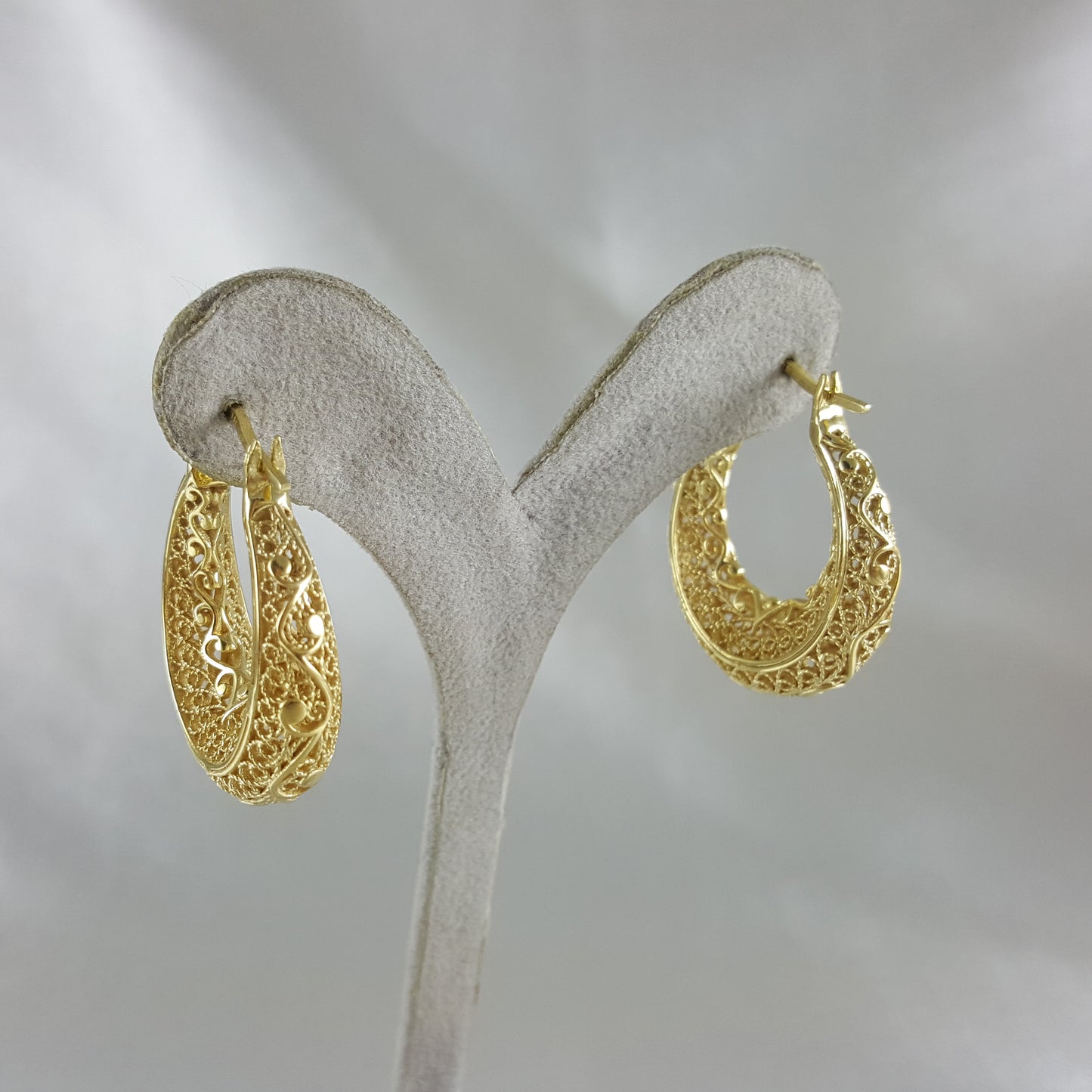 Filigree Hoop Earrings with Scrollwork Contour