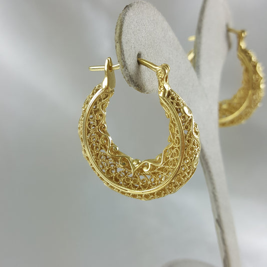 Filigree Hoop Earrings with Scrollwork Contour