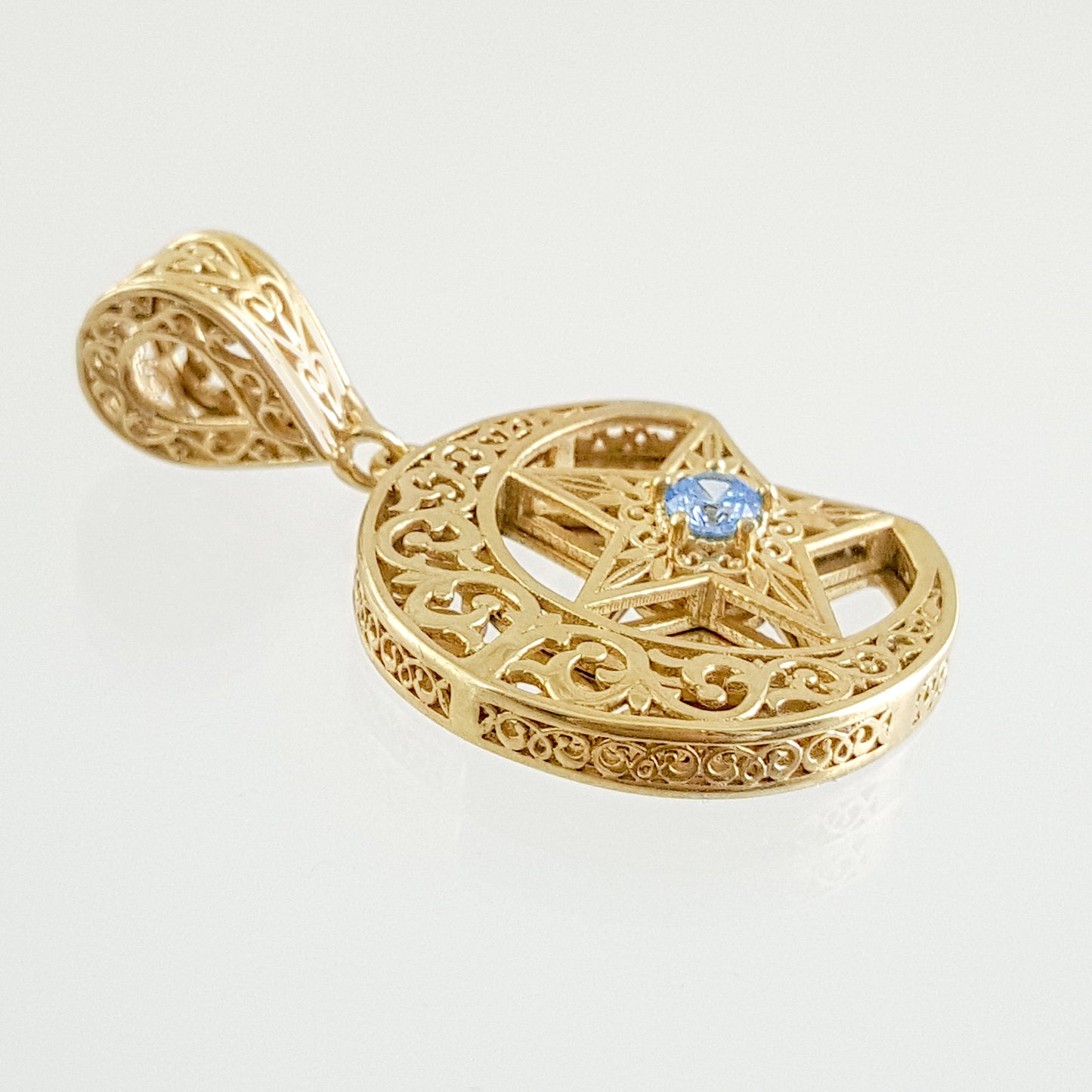 Crescent Moon Star Pendant with Sky Blue Topaz