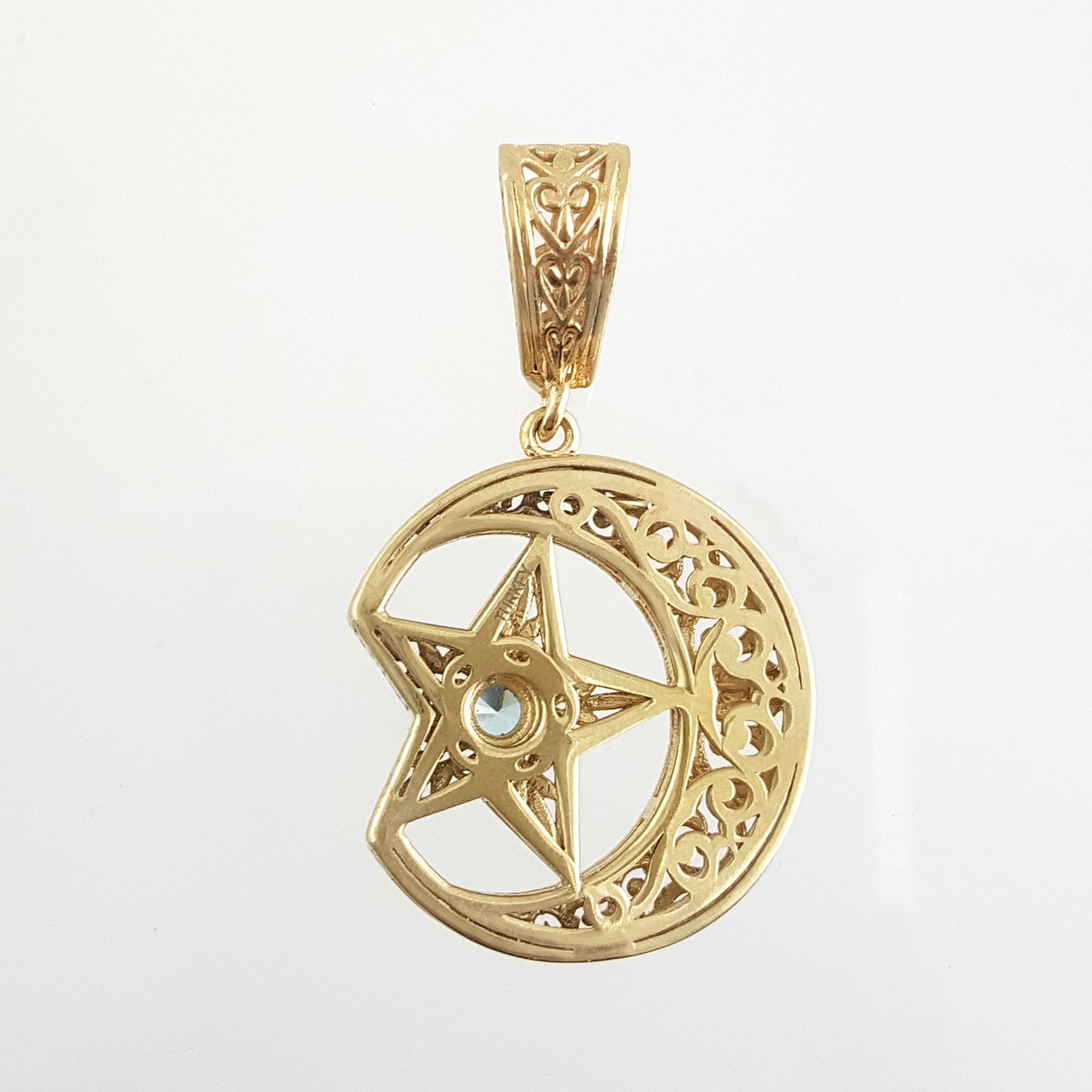 Crescent Moon Star Pendant with Sky Blue Topaz