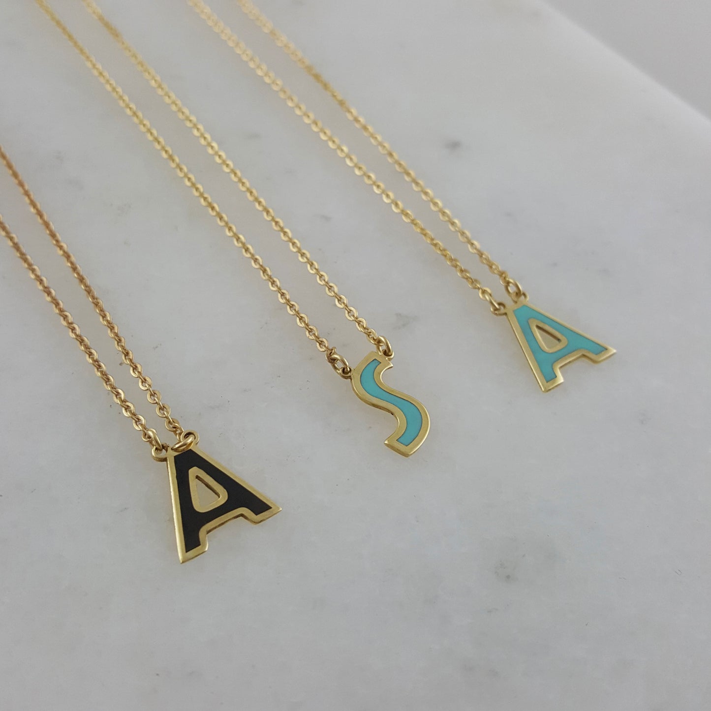 Initial Necklace, Personalized Jewelry ,Gifts for Her, Enamel Necklace 18k Gold Over Bronze