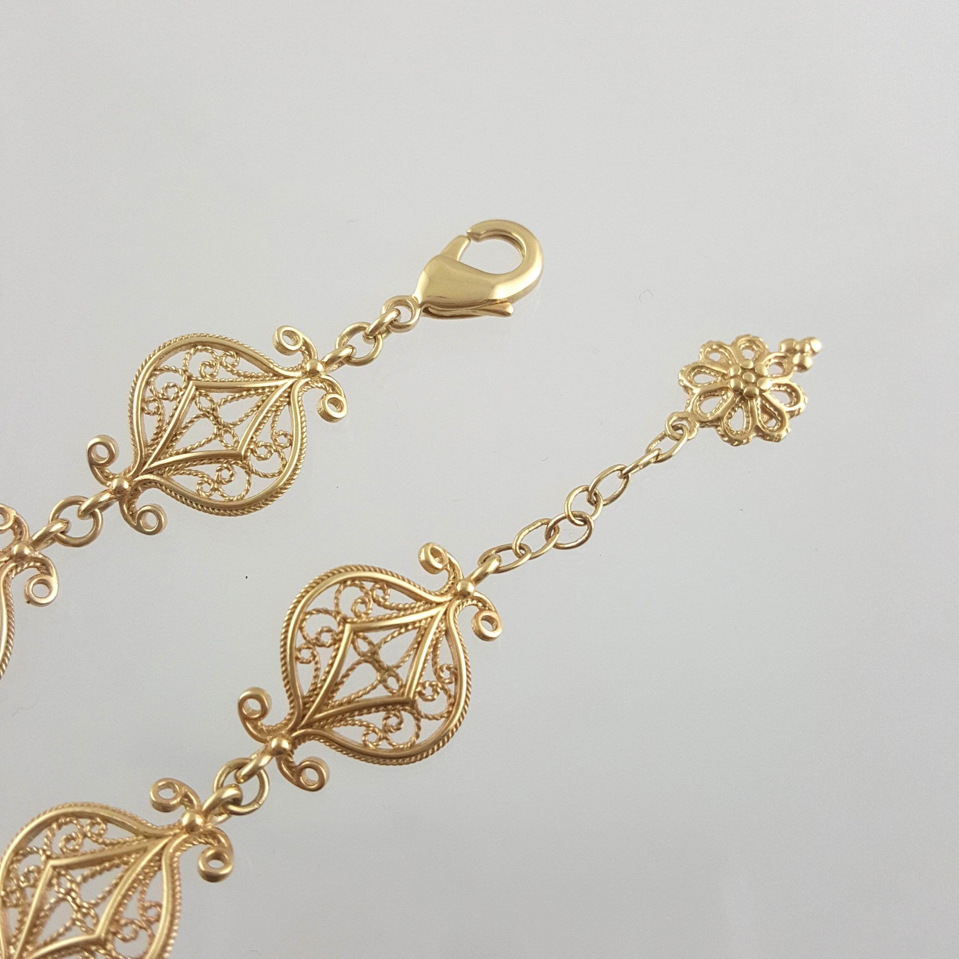 Gold Plated Bronze Filigree Bracelet with Elegant Floral Design - TurkishBling