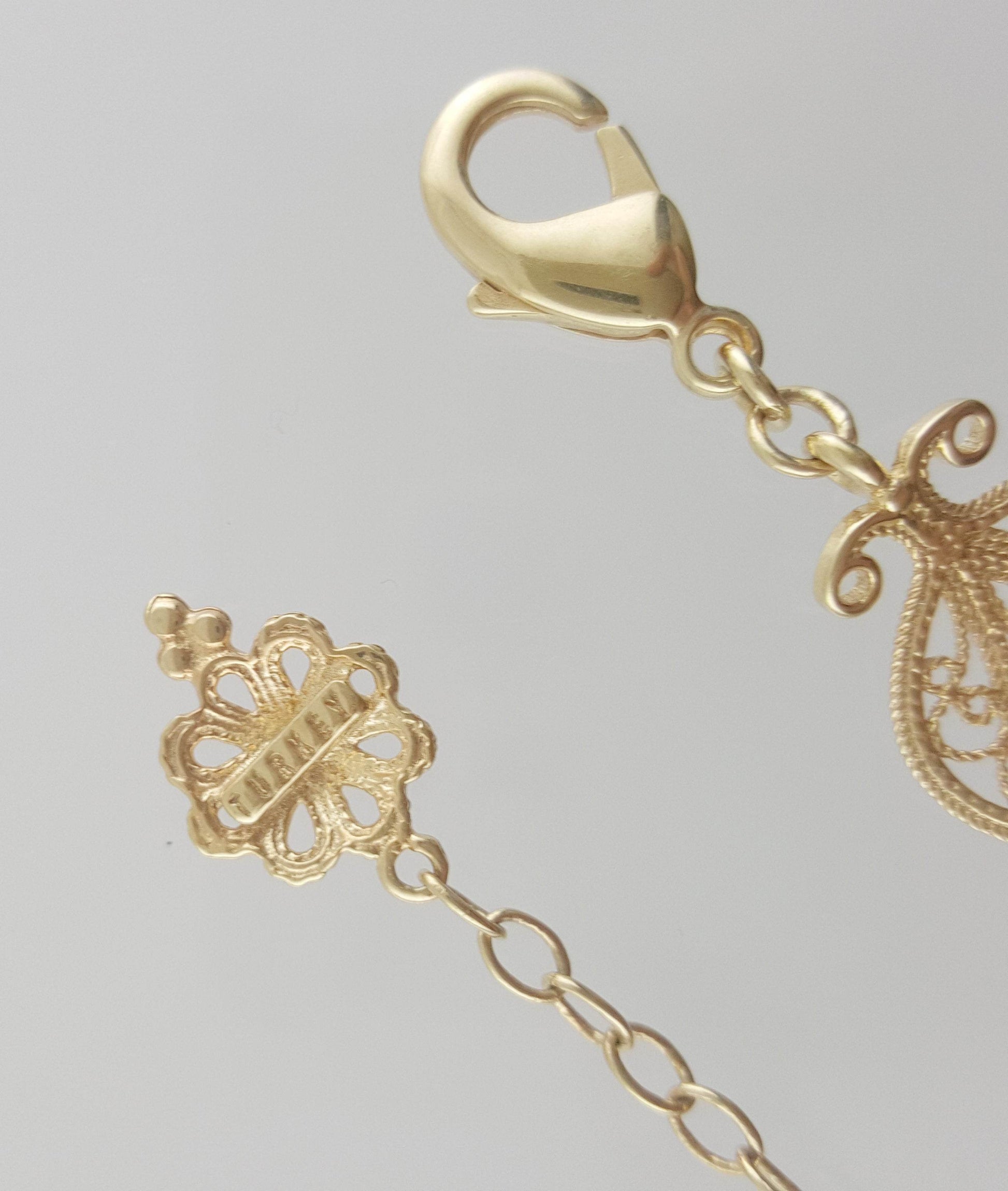 Gold Plated Bronze Filigree Bracelet with Elegant Floral Design - TurkishBling