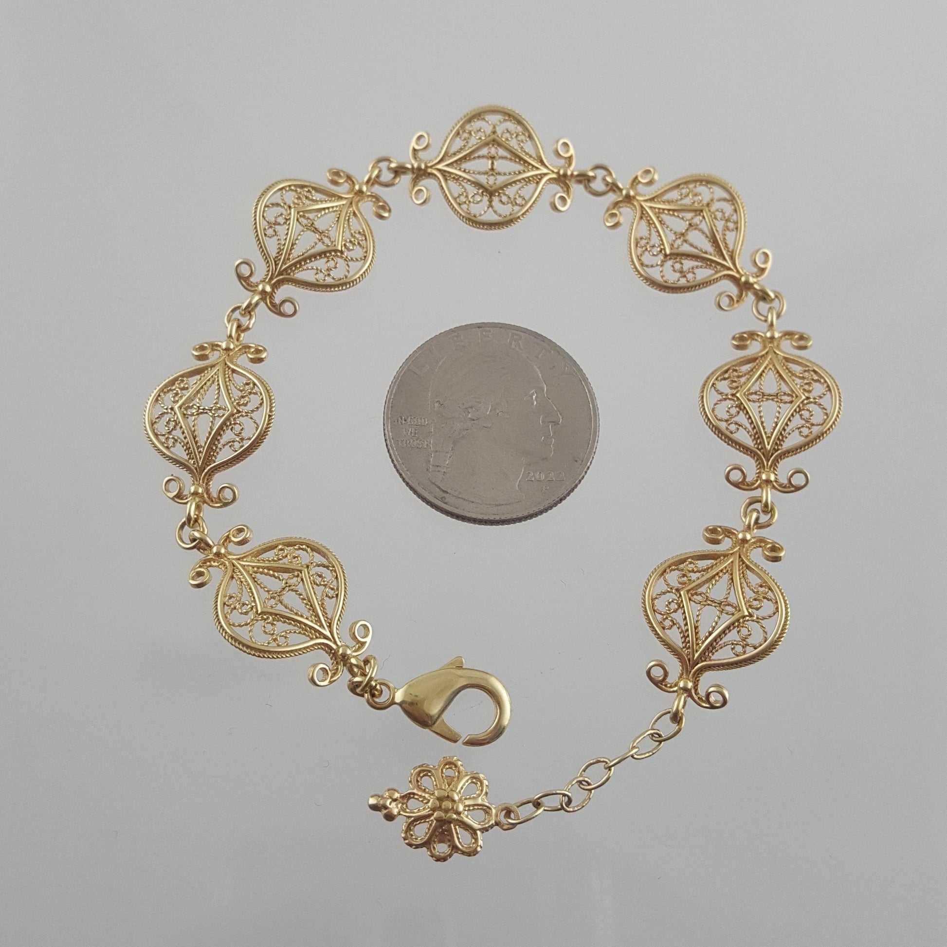 Gold Plated Bronze Filigree Bracelet with Elegant Floral Design - TurkishBling