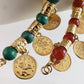 Ottoman Coin and Genuine Gemstone Turquoise Lapis Amethyst Malachite Carnelian White Agate Charm Bracelet