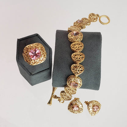 Trillion Morganite Stud Earrings with Scrollwork Filigree - TurkishBling