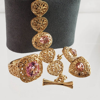 Trillion Morganite Stud Earrings with Scrollwork Filigree - TurkishBling