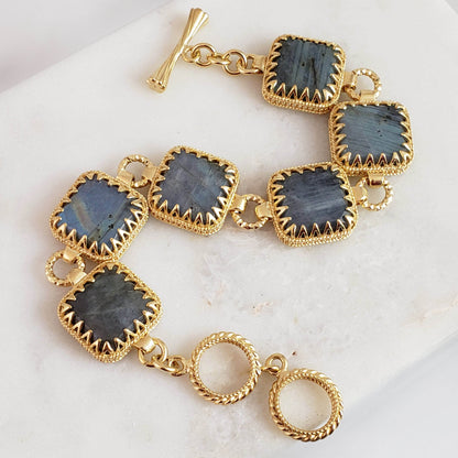 Reversible Labradorite Gemstone Bracelet with Lace Bezel - TurkishBling