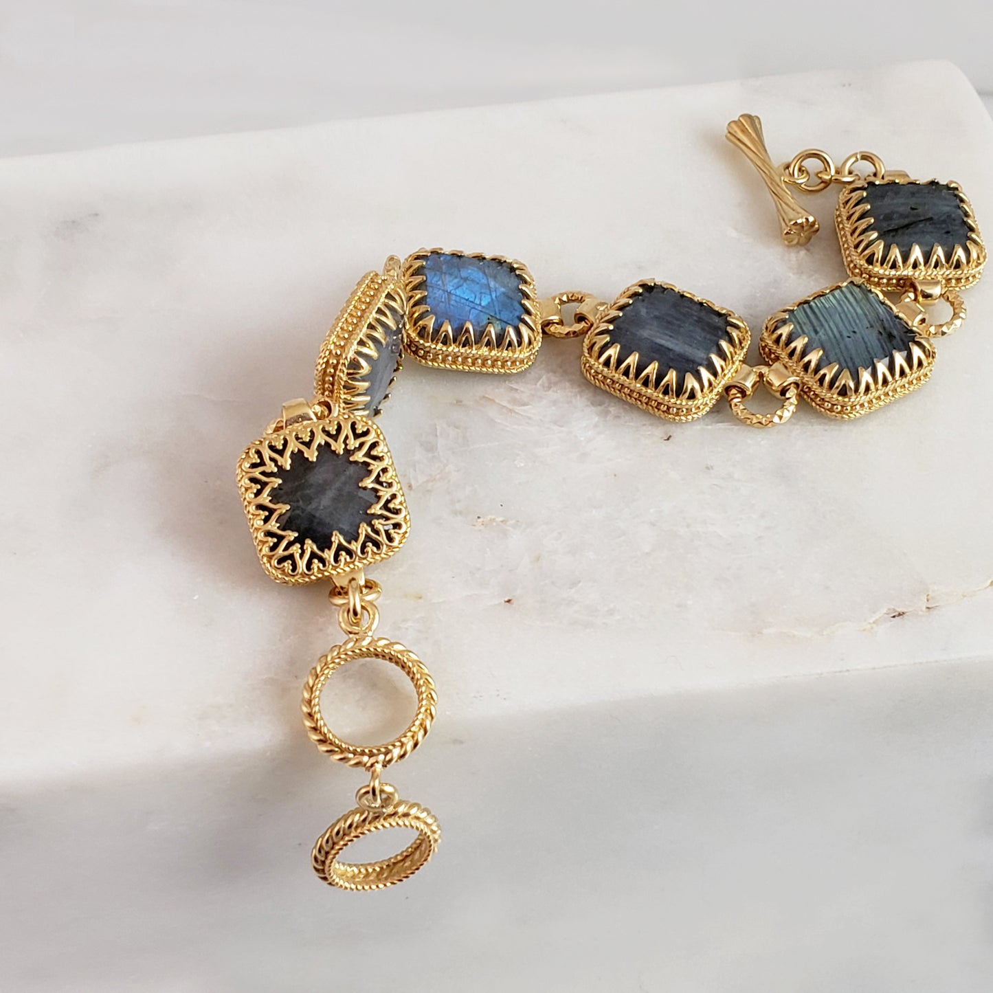 Reversible Labradorite Gemstone Bracelet with Lace Bezel