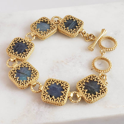 Reversible Labradorite Gemstone Bracelet with Lace Bezel - TurkishBling