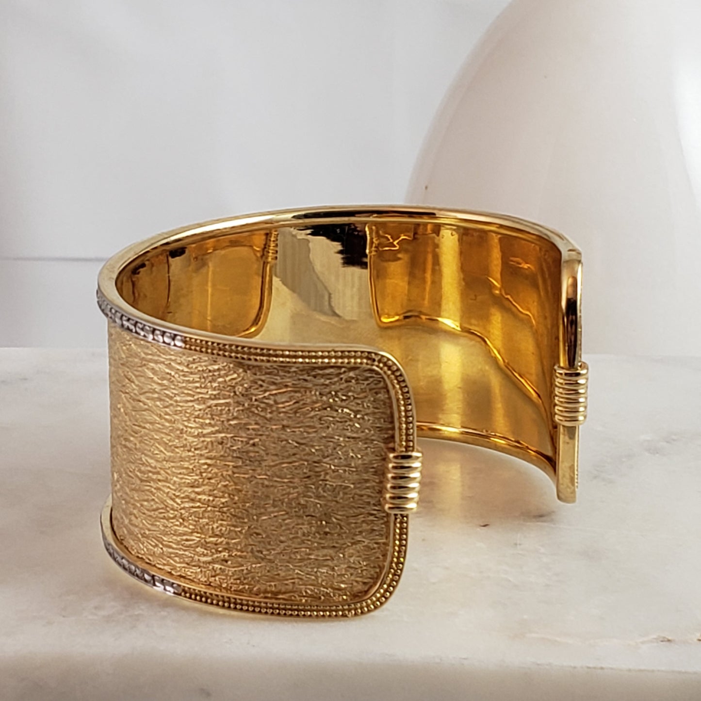 Textured Gold Cuff Bangle with Diamond Cut Sparkle