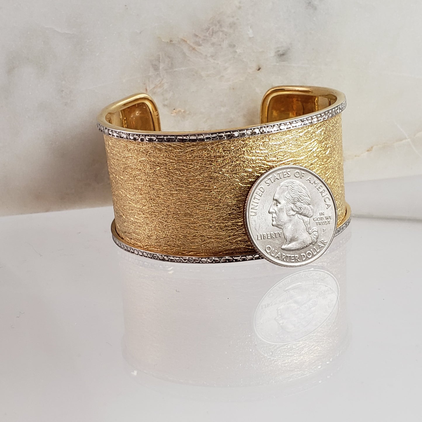 Textured Gold Cuff Bangle with Diamond Cut Sparkle