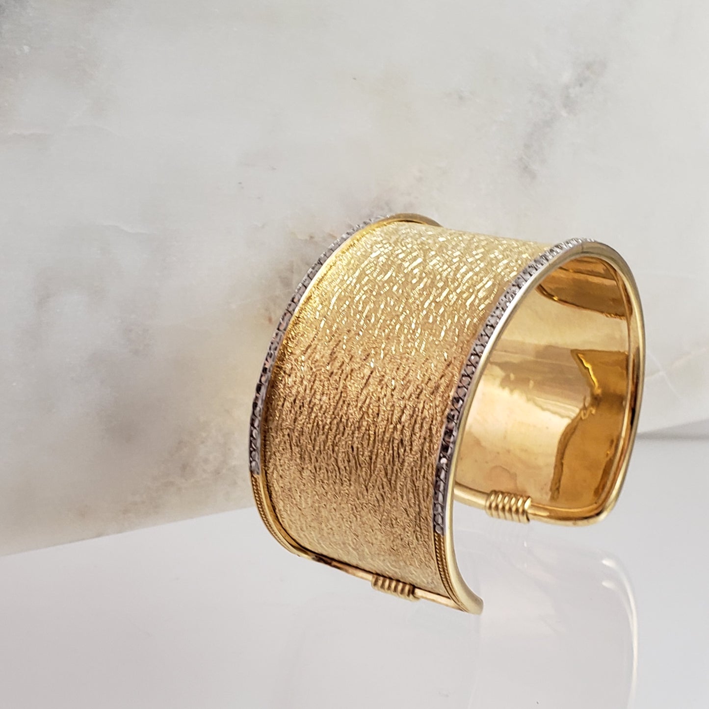 Textured Gold Cuff Bangle with Diamond Cut Sparkle