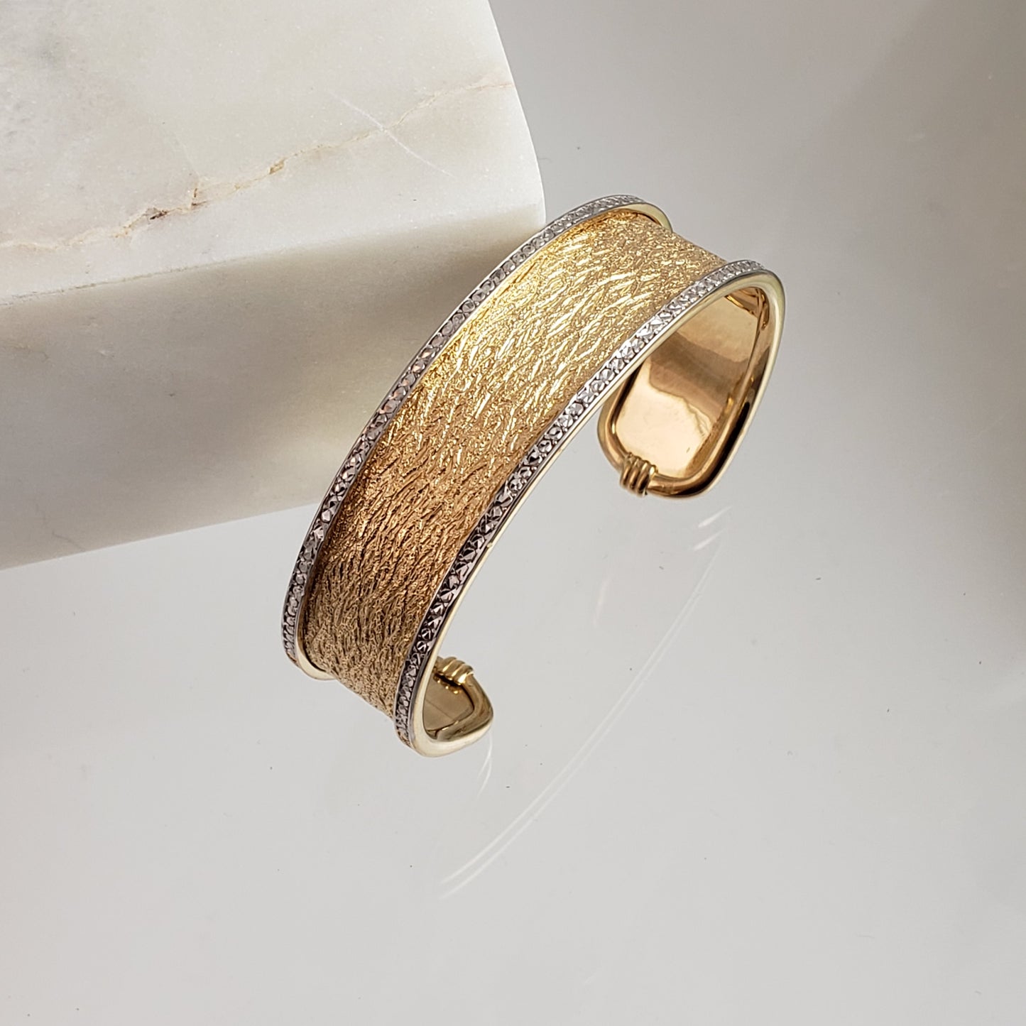 Textured Gold Cuff Bangle with Diamond Cut Sparkle