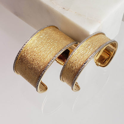 Textured Cuff Bracelet with Diamond-Cut Sparkle - Wide Cuff Bangle - TurkishBling