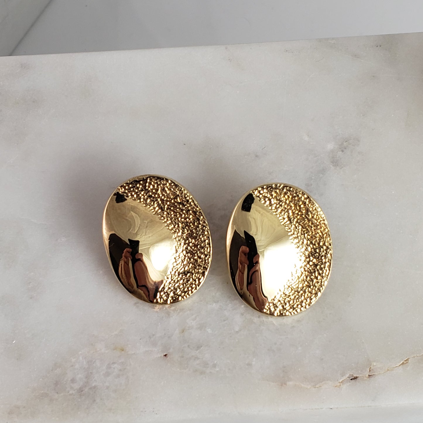 Oval Textured Gold Stud Earrings