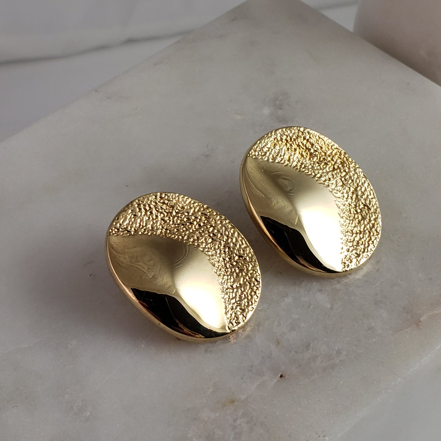 Oval Textured Gold Stud Earrings