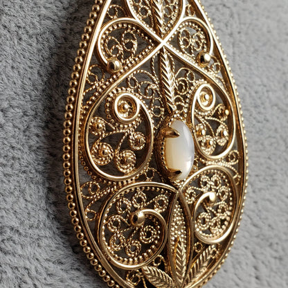 18K Gold Plated 10 x 5mm Gemstone Filigree Pendant - TurkishBling