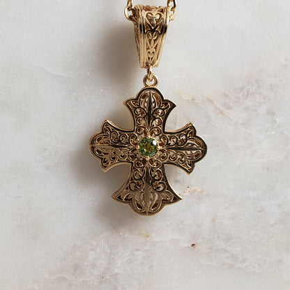 Filigree Cross Pendant Necklace with Gemstone Center